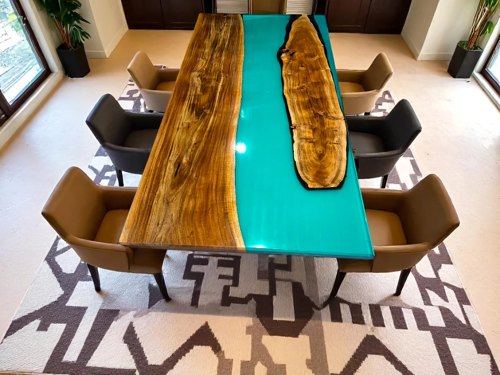 Restaurant Epoxy Dining Table Handcrafted Natural Wood | Free Delivery